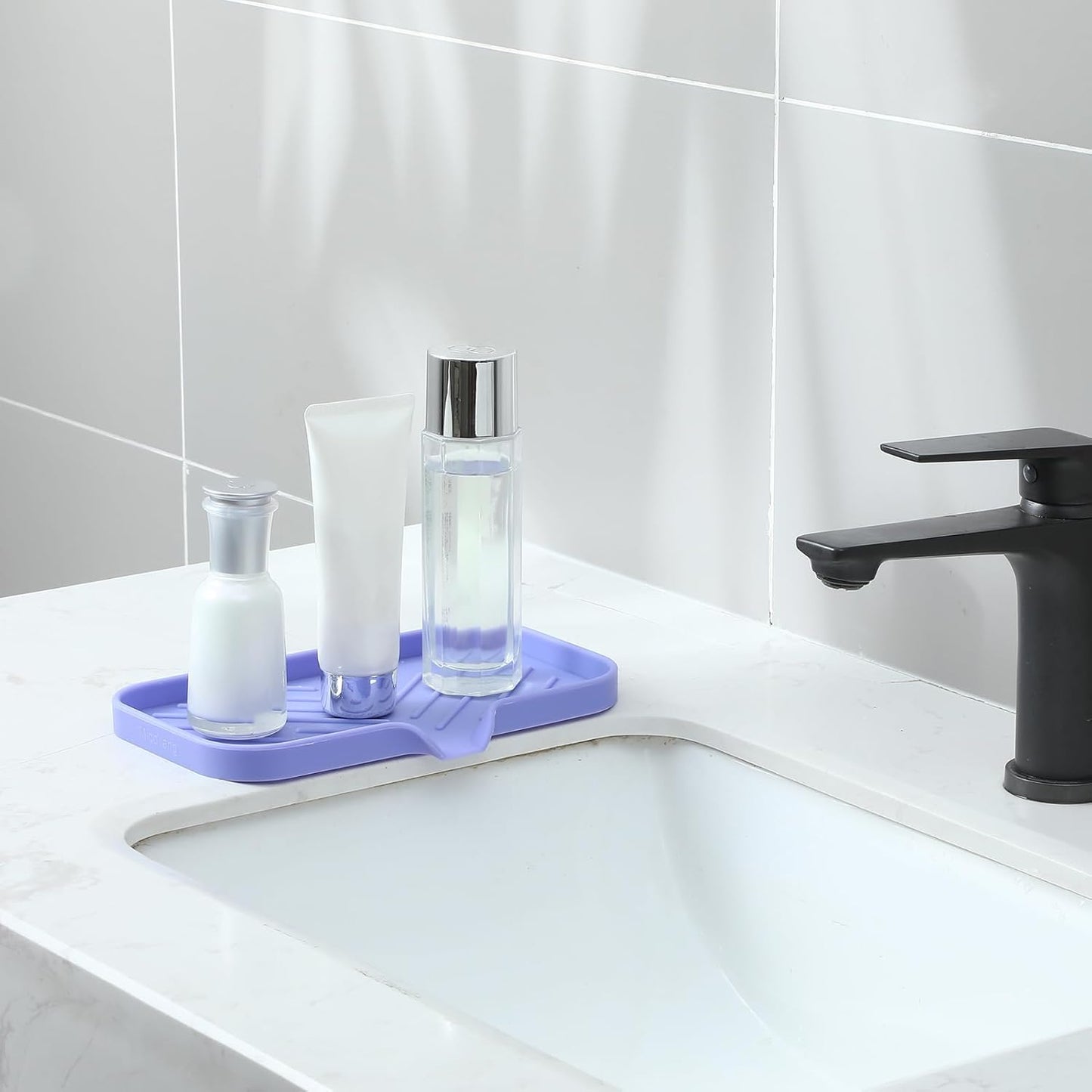 MicoYang Silicone Bathroom Soap Dishes with Drain Spout-Bathroom and Kitchen Sink Organizer,Sponge Holder,Dish Soap Tray,Perfect for Dispenser,Scrubber,Bottle,Cup on Sink or Counter-Black 4.9"×3.2"