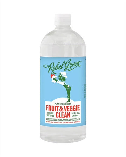 Rebel Green Fruit & Veggie Clean - Plant-Based Produce Cleaner - Natural Fruit and Vegetable Wash with No Aftertaste - Dirt & Grime Removal - Made with Organic Extracts of Citrus - 16 FL OZ