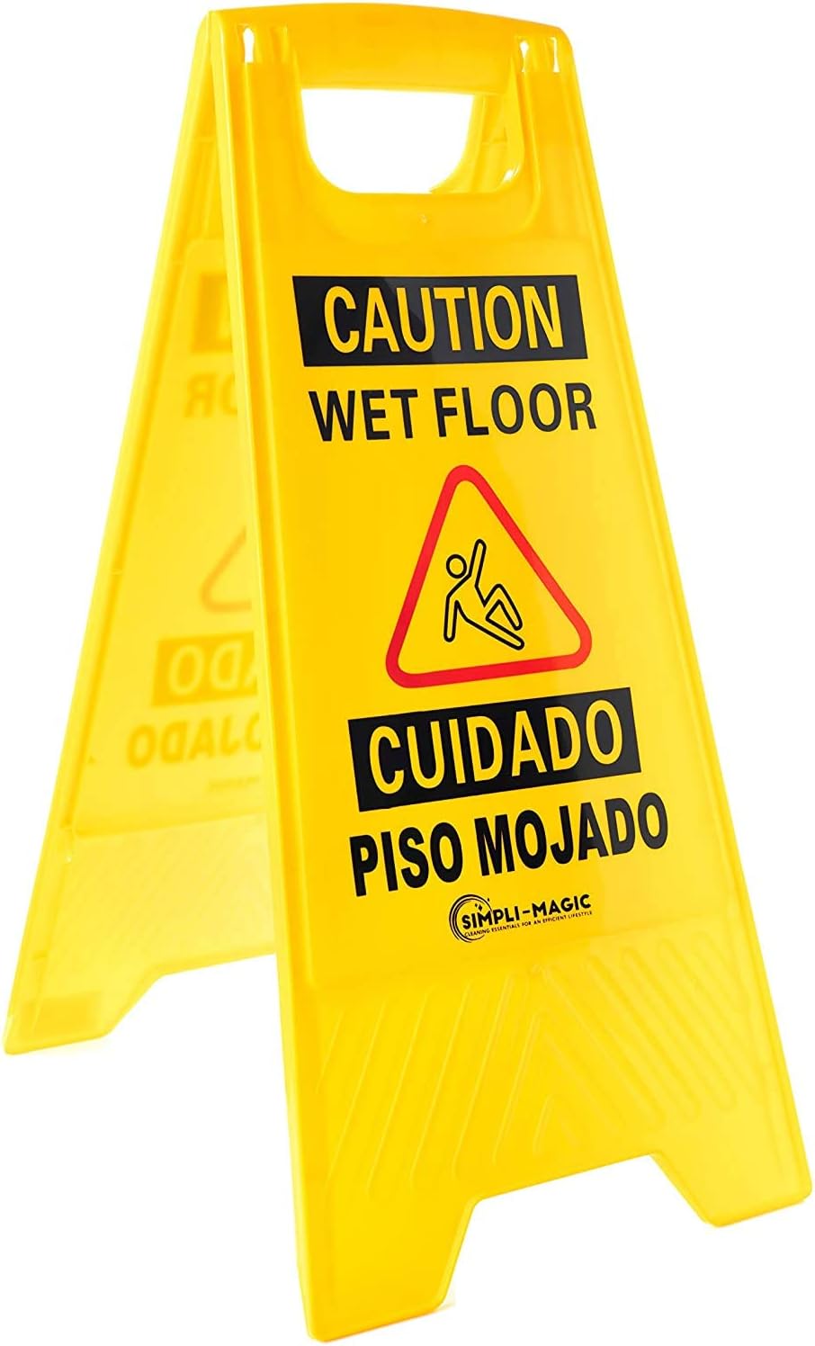 Simpli-Magic Side Press Wringer Combo Commercial Mop Bucket on Wheels, 35 Quart,Yellow, Including Wet Floor Caution Sign and Set, Polyethylene