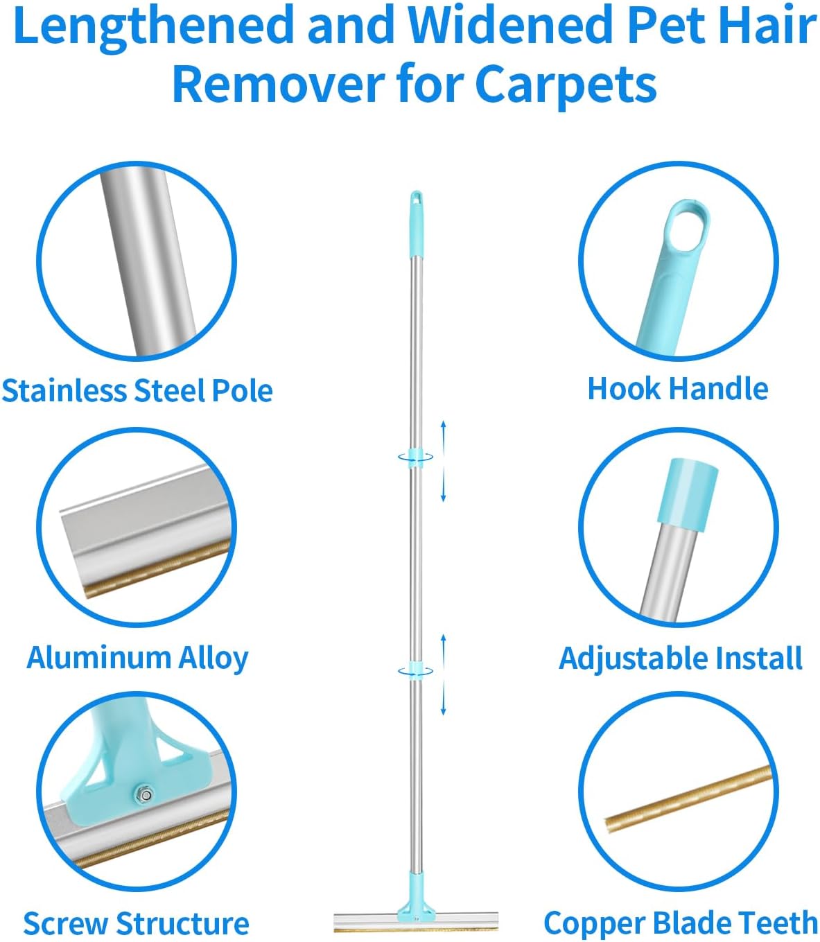 Carpet Rake for Pet Hair Removal 3-Section Dog Hair Remover Broom for Couch, Rug Fluffer for Matted Carpet, Reusable Tool for Furniture, Stairs & Car Interiors