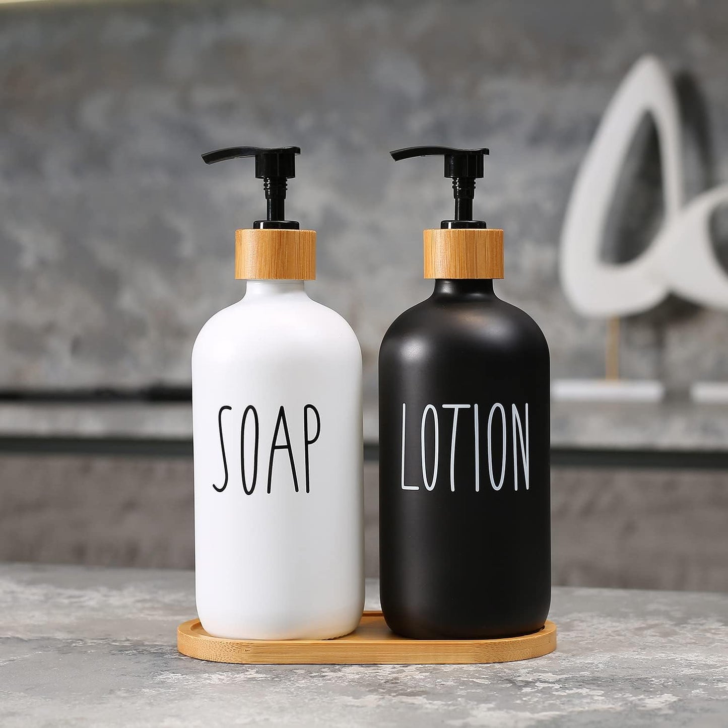 MOMEEMO Soap Dispenser Set, Contains Hand and Dish Soap Dispenser, Suitable for Kitchen Decor. (Black & White)