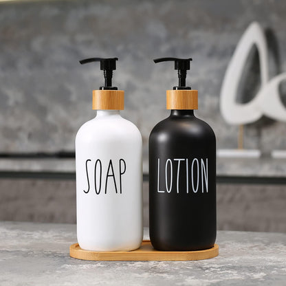 MOMEEMO Soap Dispenser Set, Contains Hand and Dish Soap Dispenser, Suitable for Kitchen Decor. (Black & White)