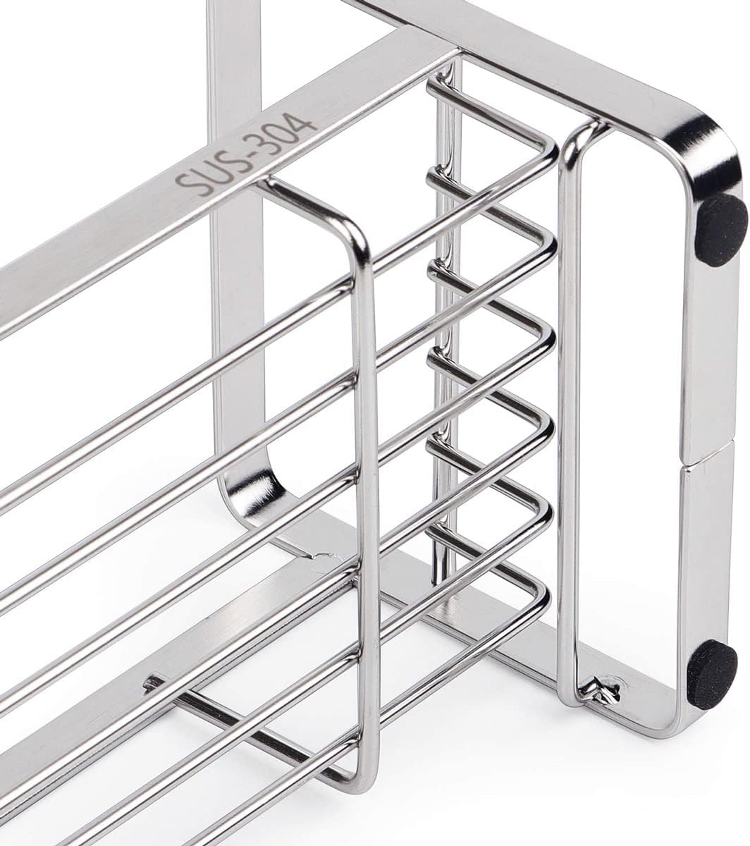 HULISEN Large Sponge Holder, 304 Stainless Steel Kitchen Soap Dispenser Caddy Organizer, Countertop Soap Dish Rack Drainer with Removable Drain Tray, not Including Dispenser and Brush, Silver
