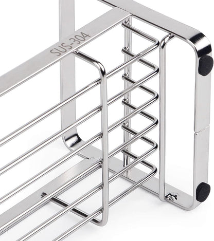 HULISEN Large Sponge Holder, 304 Stainless Steel Kitchen Soap Dispenser Caddy Organizer, Countertop Soap Dish Rack Drainer with Removable Drain Tray, not Including Dispenser and Brush, Silver