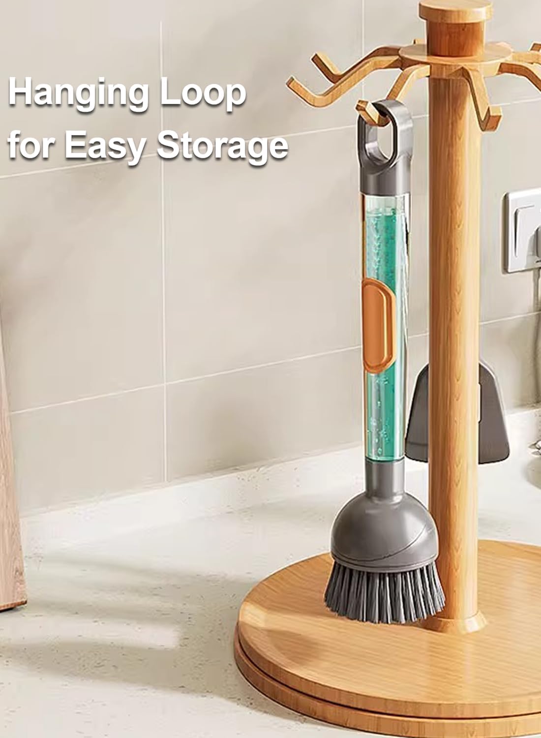 Soap Dispensing Dish Brush Storage Set with 360° Rotating Head, Kitchen Brush with 2 PCS Different Brush Heads & 3 PCS Sponges, Dish Brush Set with Handle for Dishes, Sink, Pans, Pots.