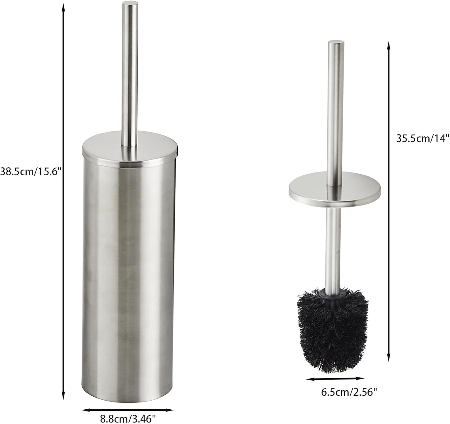 Brushed Gold Toilet Brush and Holder Set - Stainless Steel Toilet Bowl Scrubber with Replaceable Head & Splash Guard