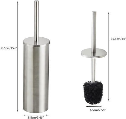 Brushed Gold Toilet Brush and Holder Set - Stainless Steel Toilet Bowl Scrubber with Replaceable Head & Splash Guard