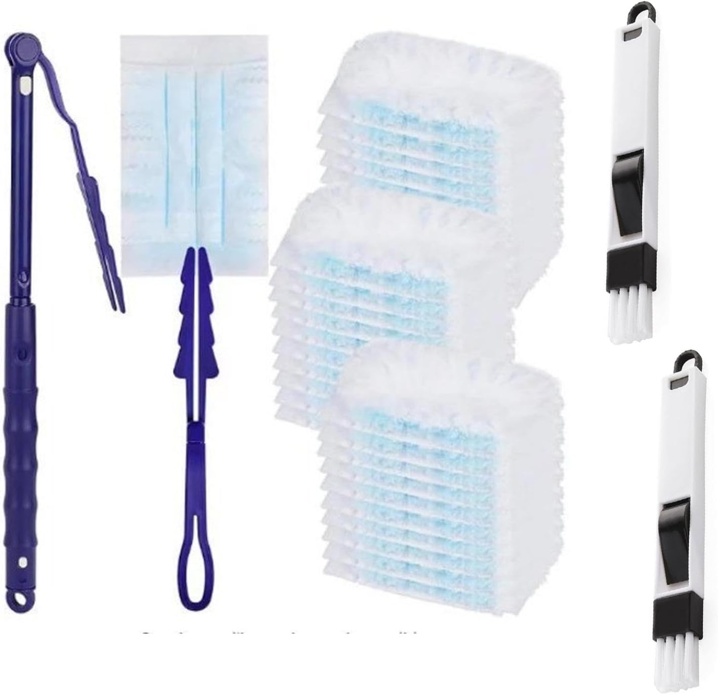 30 Count 360° Heavy Duty Duster Refills Compatible with Swiffers, Feather Duster Refill Disposable Dusters Kit with 2 Handles and 2 Crevice Brushes