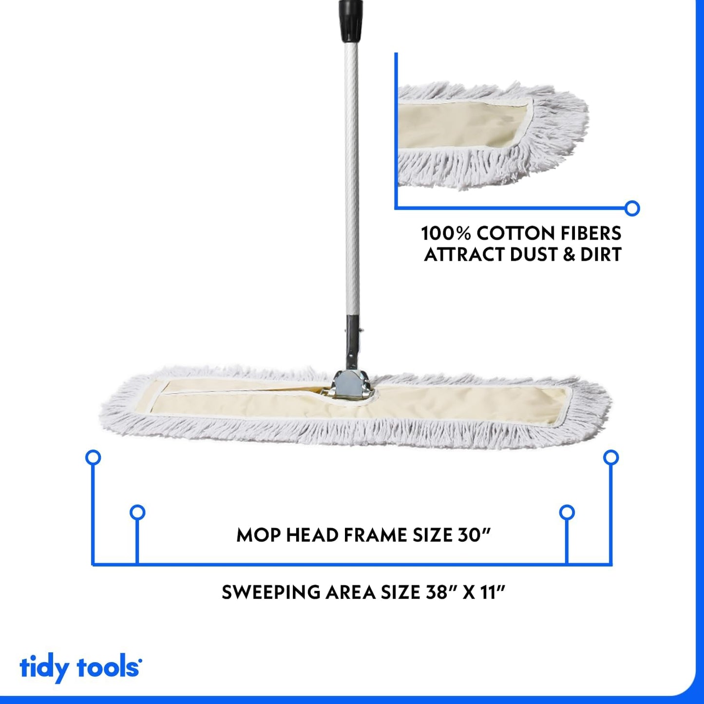 Commercial Dust Mop – 18 Inch Floor Sweeper for Hardwood, Reusable Cotton Mop Head, Extendable Handle, Dry Mop for Floor Cleaning & Janitorial Supplies