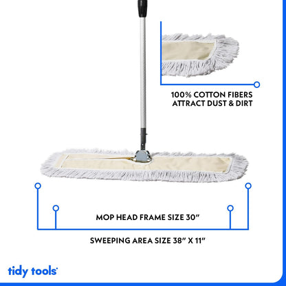 Commercial Dust Mop – 18 Inch Floor Sweeper for Hardwood, Reusable Cotton Mop Head, Extendable Handle, Dry Mop for Floor Cleaning & Janitorial Supplies