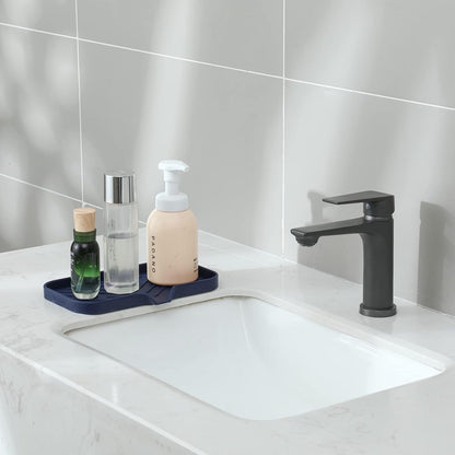 MicoYang Silicone Bathroom Soap Dishes with Drain Spout-Bathroom and Kitchen Sink Organizer,Sponge Holder,Dish Soap Tray,Perfect for Dispenser,Scrubber,Bottle,Cup on Sink or Counter-Black 4.9"×3.2"