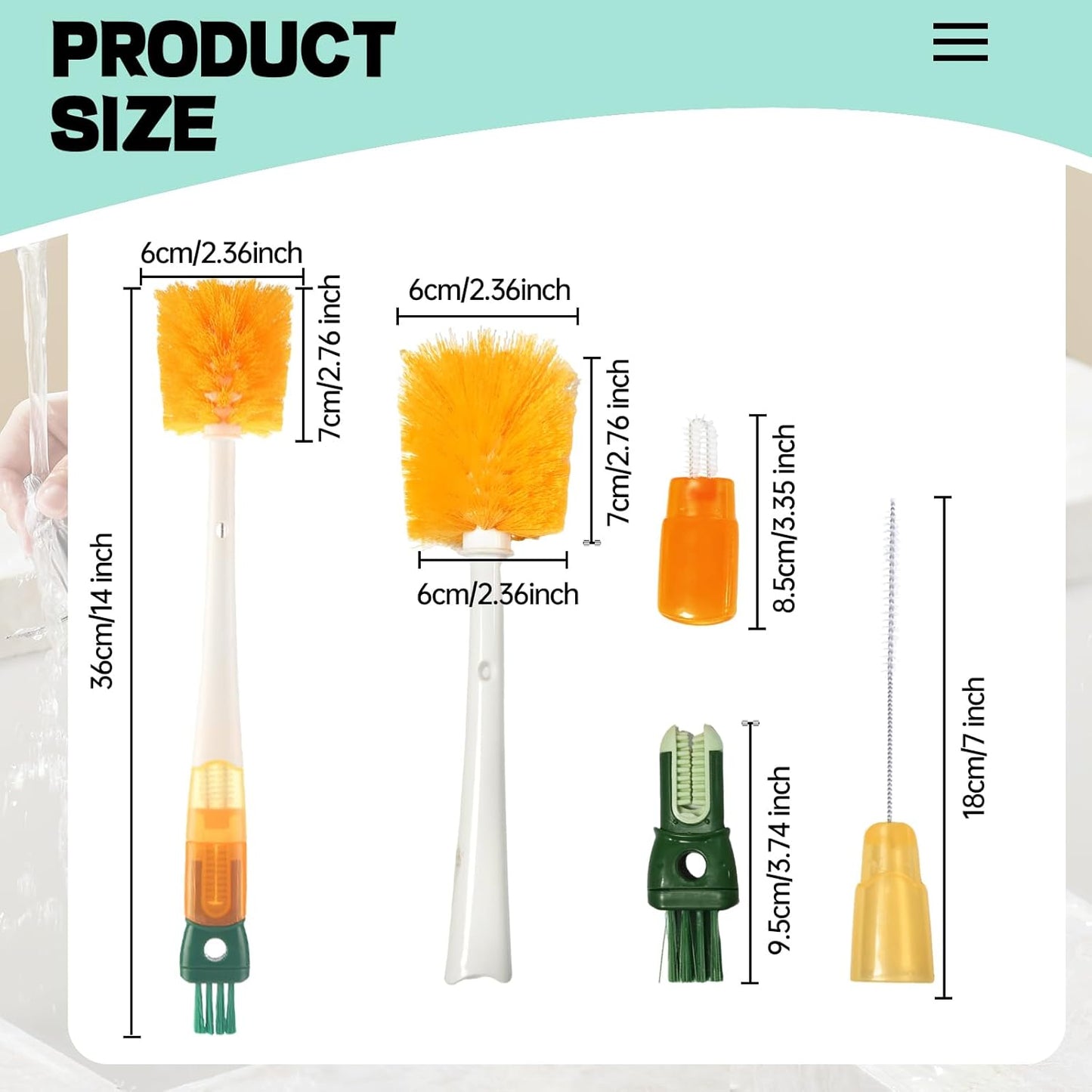 Bottle Brush Cleaner Water Bottle Brushes for Cleaning,Straw Brush Cleaner Extra Long Cleaners,5-in-1 Bottle Scrubber Brush for Coffee Maker Glass Cups