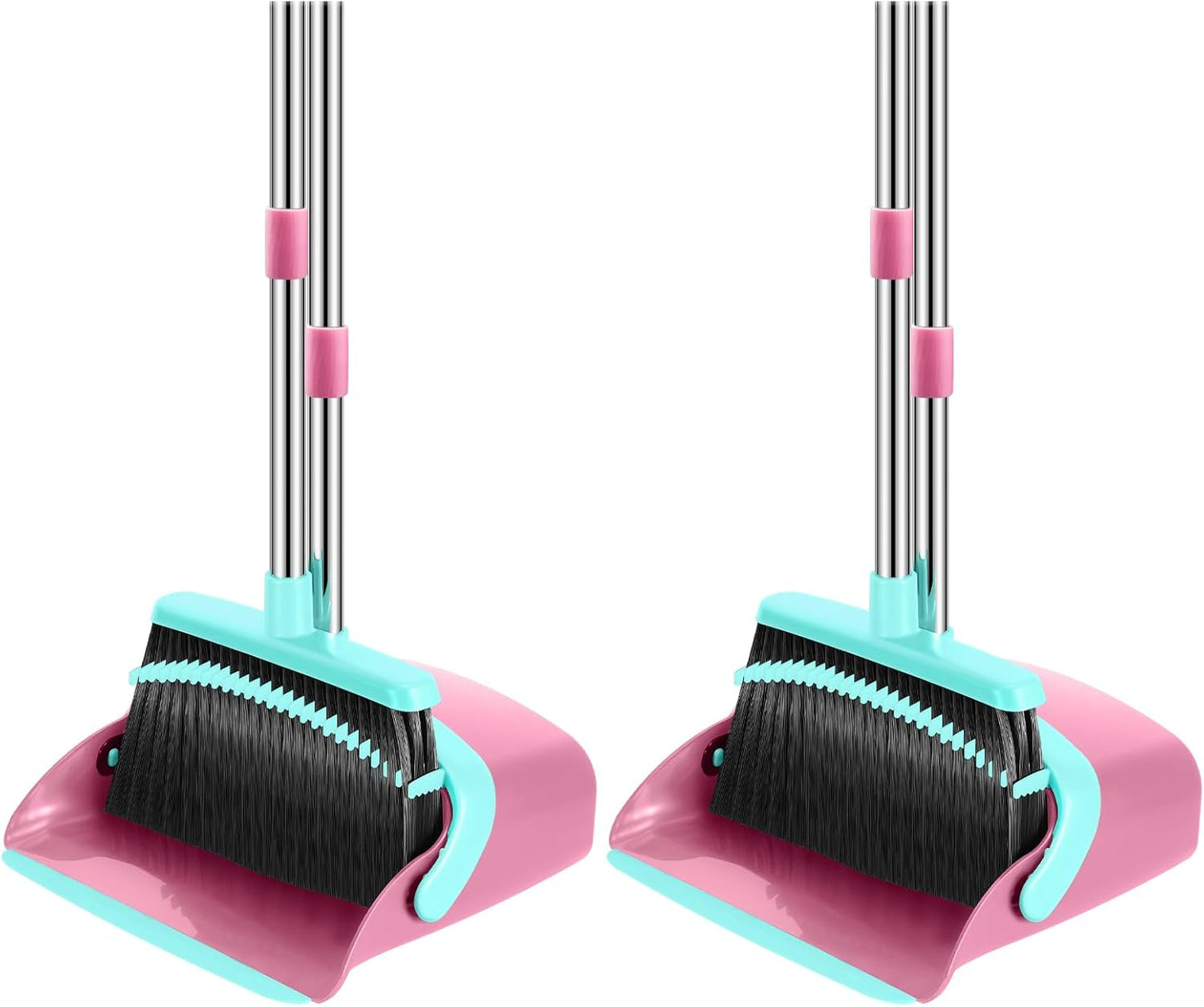 NACENA Broom and Dustpan Set, 52-in Long Adjustable Handle Broom Dustpan Combo with Dustpan Teeth to Automatically Clean Hair Suitable for Home Kitchen Office Hall Floor（Black&Red）