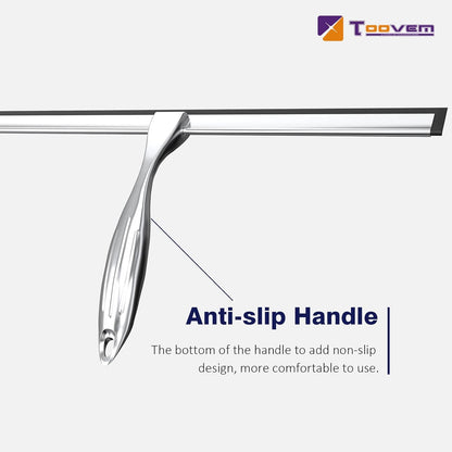 TOOVEM 14 Inch Shower Squeegee for Glass Doors, Window, Bathroom, Car Windshield, Shower Cleaning Tools with S Hook, Square Sticky Hook (Silver)