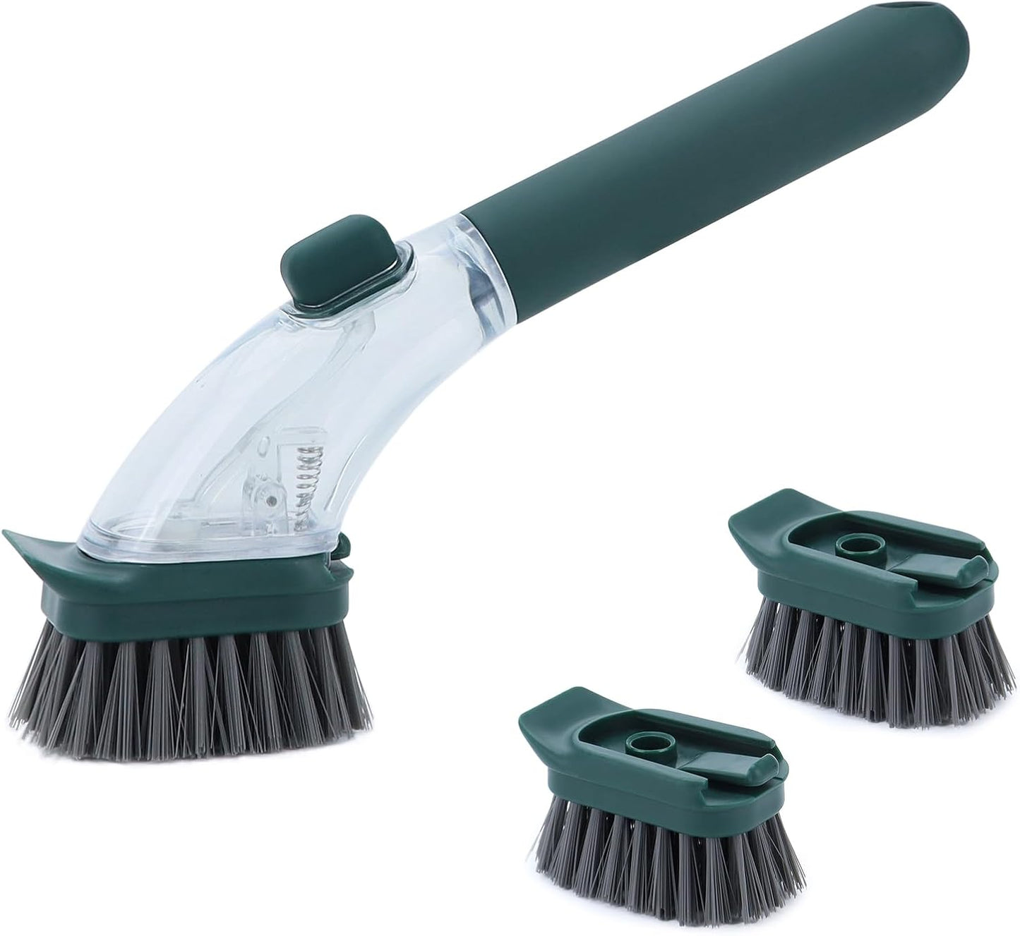 DAPOWER Soap Dispensing Dish Brush with Handle, Kitchen Scrub Brush for Dishes Pots Pans Sink Cleaning (Grayish Blue)