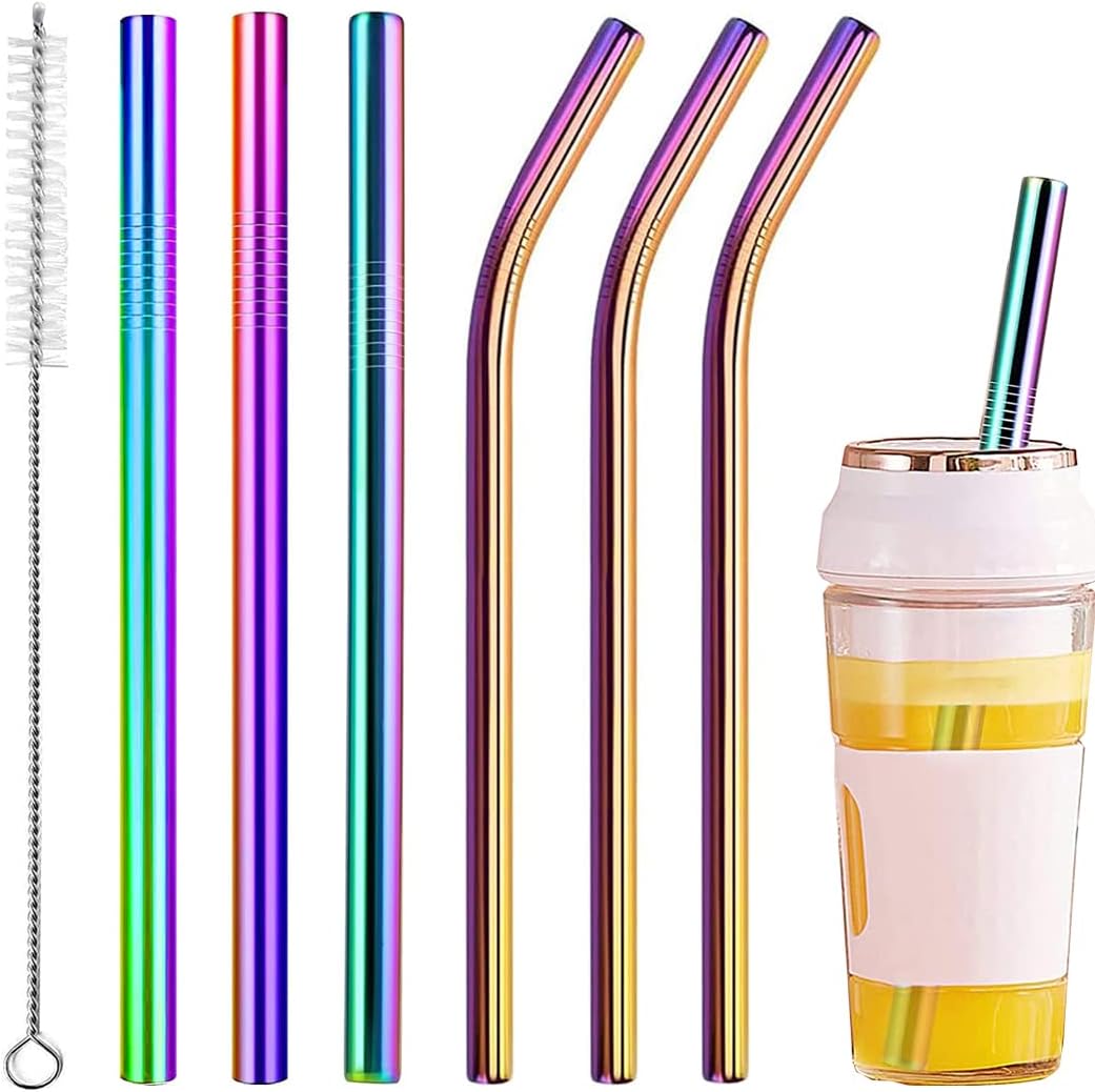 Vinaco Stainless Steel Smoothie Straws, 0.4'' Extra Wide Reusable Metal Drinking Straws for Milkshake, Smoothie, Beverage, Set of 4 with 1 Cleaning Brush