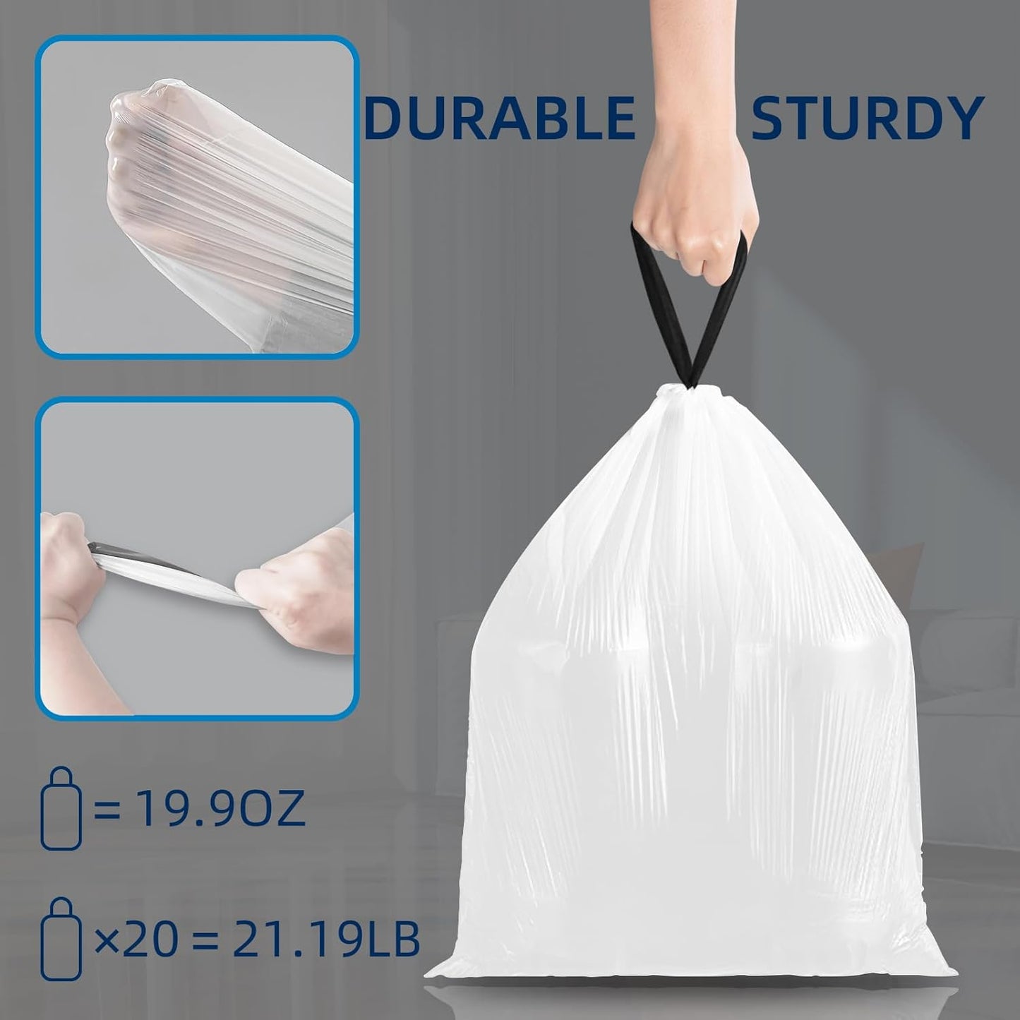 120 Counts 1.6 Gallon Mini Drawstring Trash Bags, Small Garbage Bags by KSSKSS, Code a fit 4.5-8 Liter, 1.2-2 Gal, White Trash Bin Liners for Home Office Kitchen Bathroom Bedroom