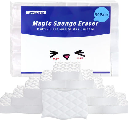2X Density Magic Sponges Cleaning Eraser,30 Pack Melamine Sponge in Bulk, Multi-Functional Household Cleaning Kitchen Dish Sponge for Bathroom,Shoes,Floor,Bathtub,Sink,Furniture, Wall Cleaner, White