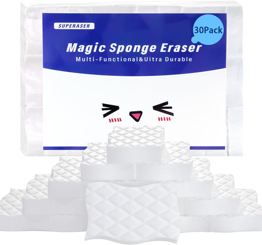 2X Density Magic Sponges Cleaning Eraser,30 Pack Melamine Sponge in Bulk, Multi-Functional Household Cleaning Kitchen Dish Sponge for Bathroom,Shoes,Floor,Bathtub,Sink,Furniture, Wall Cleaner, White
