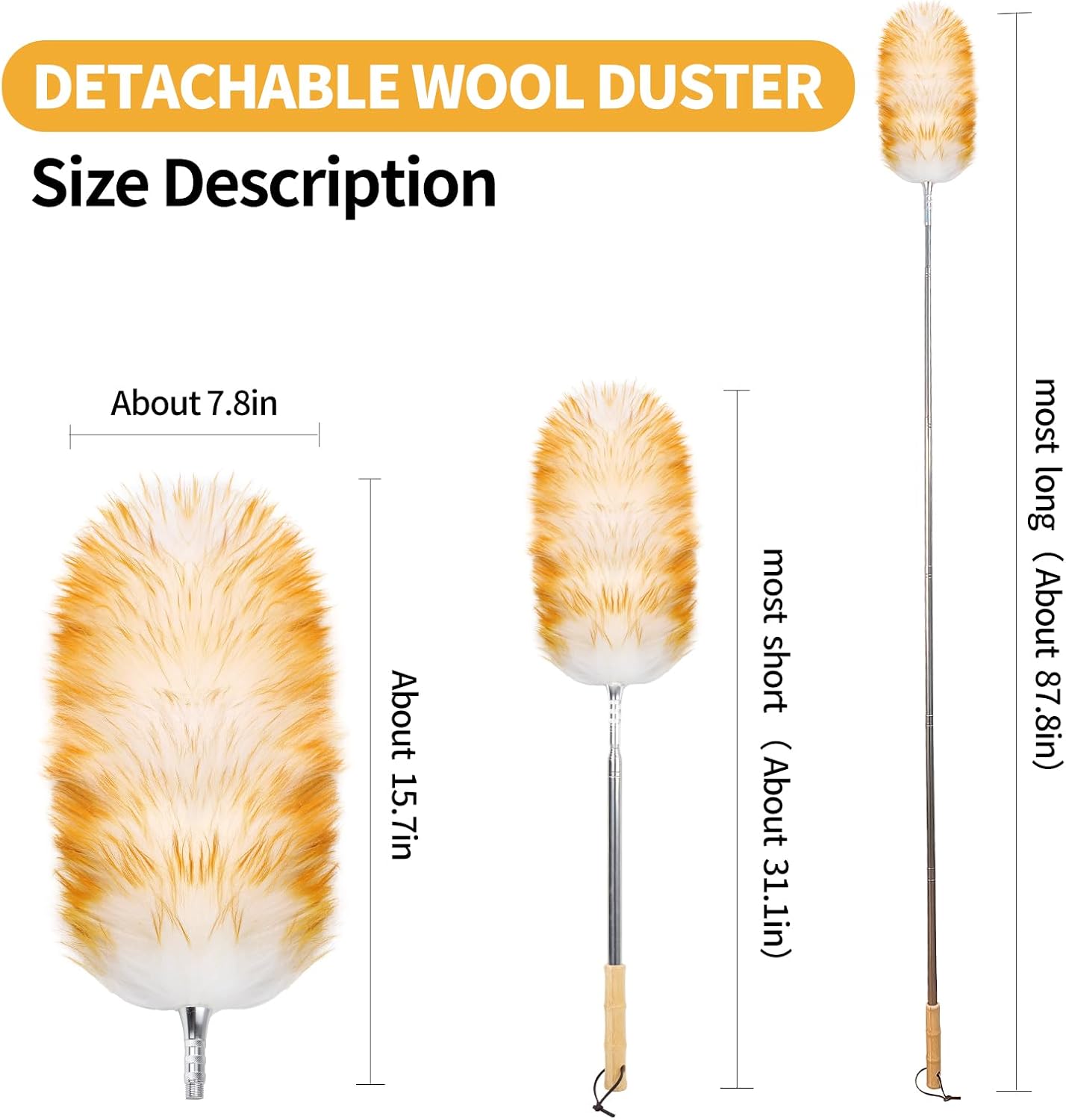 Extendable Cleaning Duster,66.9Inch Telescoping Feather Dusters with Stainless Steel Extension Pole for Cleaning High Ceiling Fan, High Ceilings,Furniture