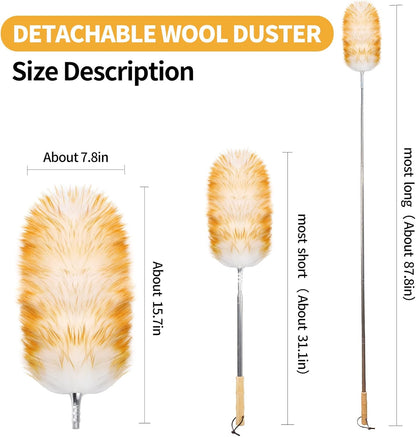 Extendable Cleaning Duster,66.9Inch Telescoping Feather Dusters with Stainless Steel Extension Pole for Cleaning High Ceiling Fan, High Ceilings,Furniture