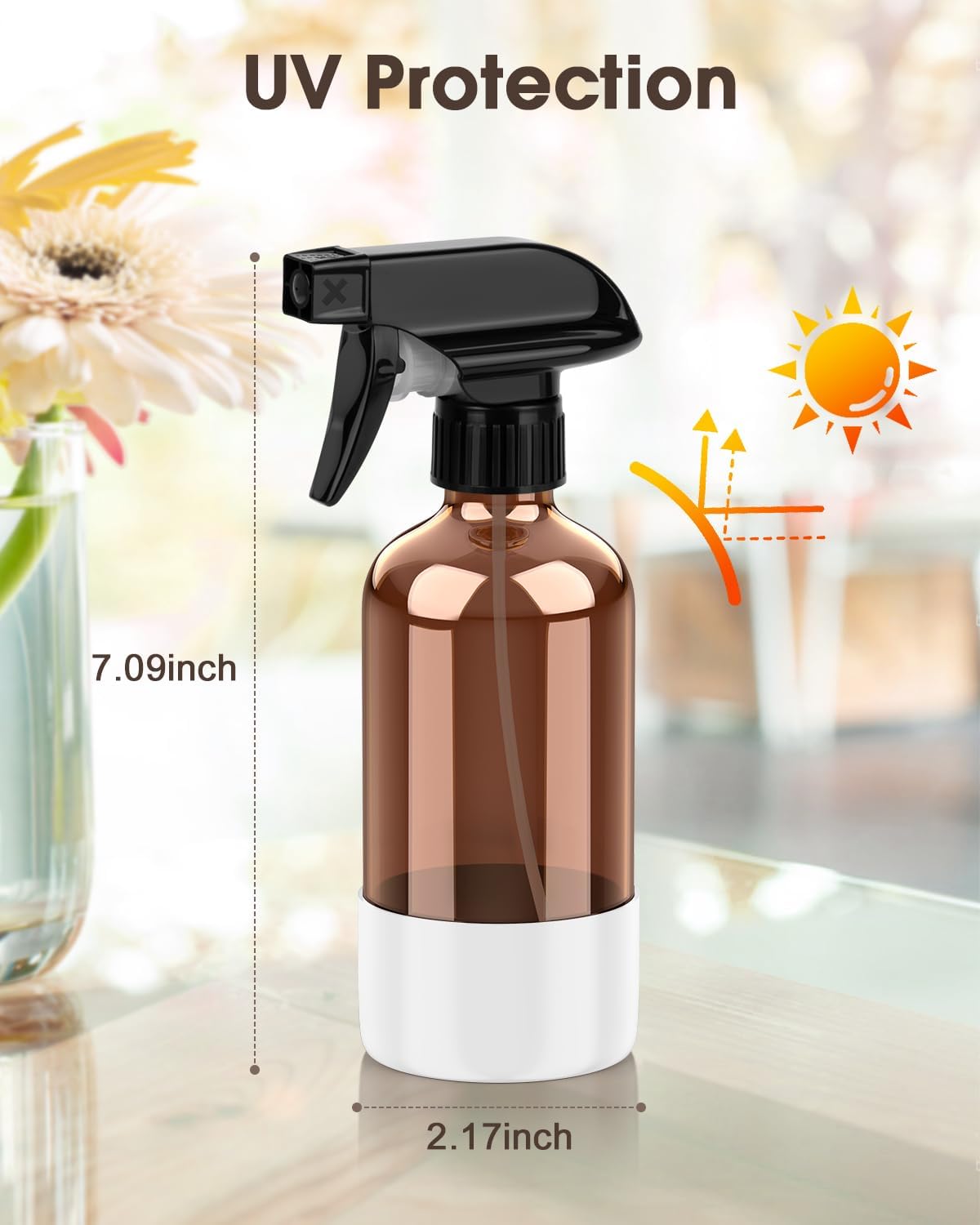 Bontip Glass Spray Bottle with Silicone Sleeve Protection, Amber Glass Spray Bottle Set for Window Cleaner Aromatherapy Facial Hydration Watering Flowers Hair Care 2 Pack/16 oz (Black & Brown)