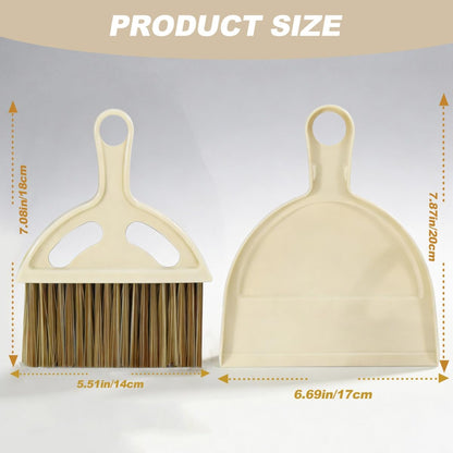 Mini Broom and Dustpan Set - Compact Small Hand Broom with Soft Bristles, Portable Desktop Cleaning Tool for Kitchen Counter, Desk, Drawer, Pet Litter & Car Interior (Off-White)