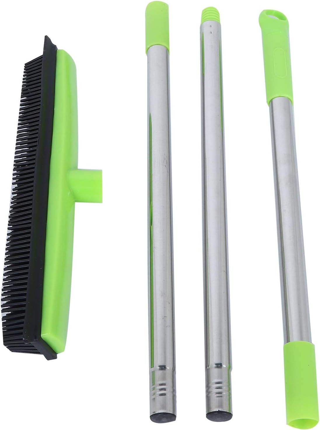 Telescopic Rubber Broom with Squeegee, Multifunction Adjustable Pet Hair Removal Carpet Rake for Fluff Rug Hardwood Floor (Black)