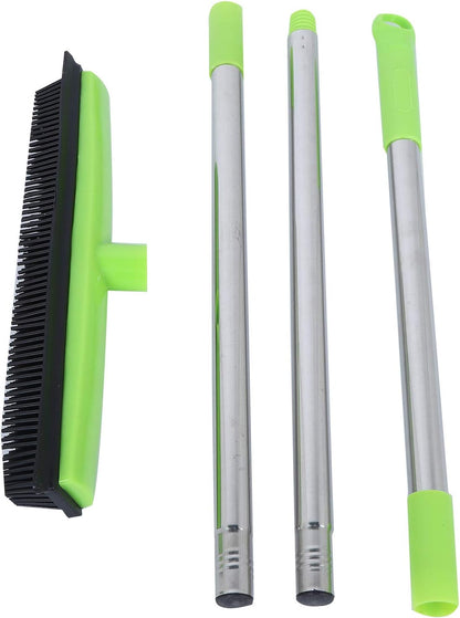 Telescopic Rubber Broom with Squeegee, Multifunction Adjustable Pet Hair Removal Carpet Rake for Fluff Rug Hardwood Floor (Black)