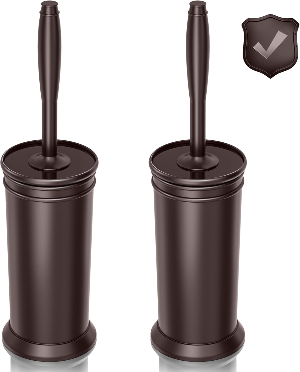 Toilet Brush, Aluminum Alloy Toilet Brush and Holder Set with Long Handle Durable Bristles Toilet Bowl Brush and Covered Holder for Toilet Scrubber for Bathroom Cleaning (2Pcs Dark Brown)