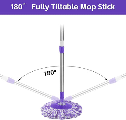 Spin Mop Replacement Handle, 47.6-inch 360 Degrees Rotating Telescopic Replacement Mop Stick with a Robust Stainless Steel Disc for Spin Mop Bucket Cleaning System (Stainless Steel Disc,Purple)