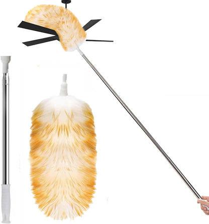 Lambswool Feather Duster with Extension Pole up to 57.5inch,Extendable Feather Duster Used for Cleaning High Ceiling Fan, High Ceilings,Furniture,Hard to Reach Areas