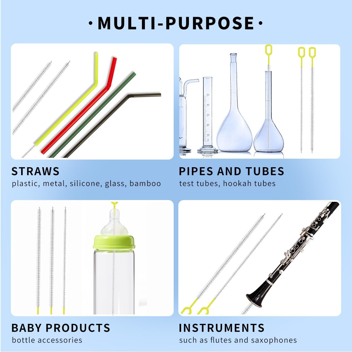 Straw Clean Brush Extra Long Straw Tube Brushes for Cleaning, Reusable Drinking Straw Cleaner Brush Set, Glass Pipe Cleaning Brush (12 inch)