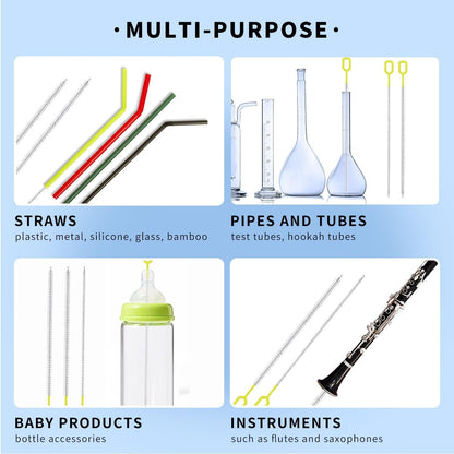Straw Clean Brush Extra Long Straw Tube Brushes for Cleaning, Reusable Drinking Straw Cleaner Brush Set, Glass Pipe Cleaning Brush (12 inch)