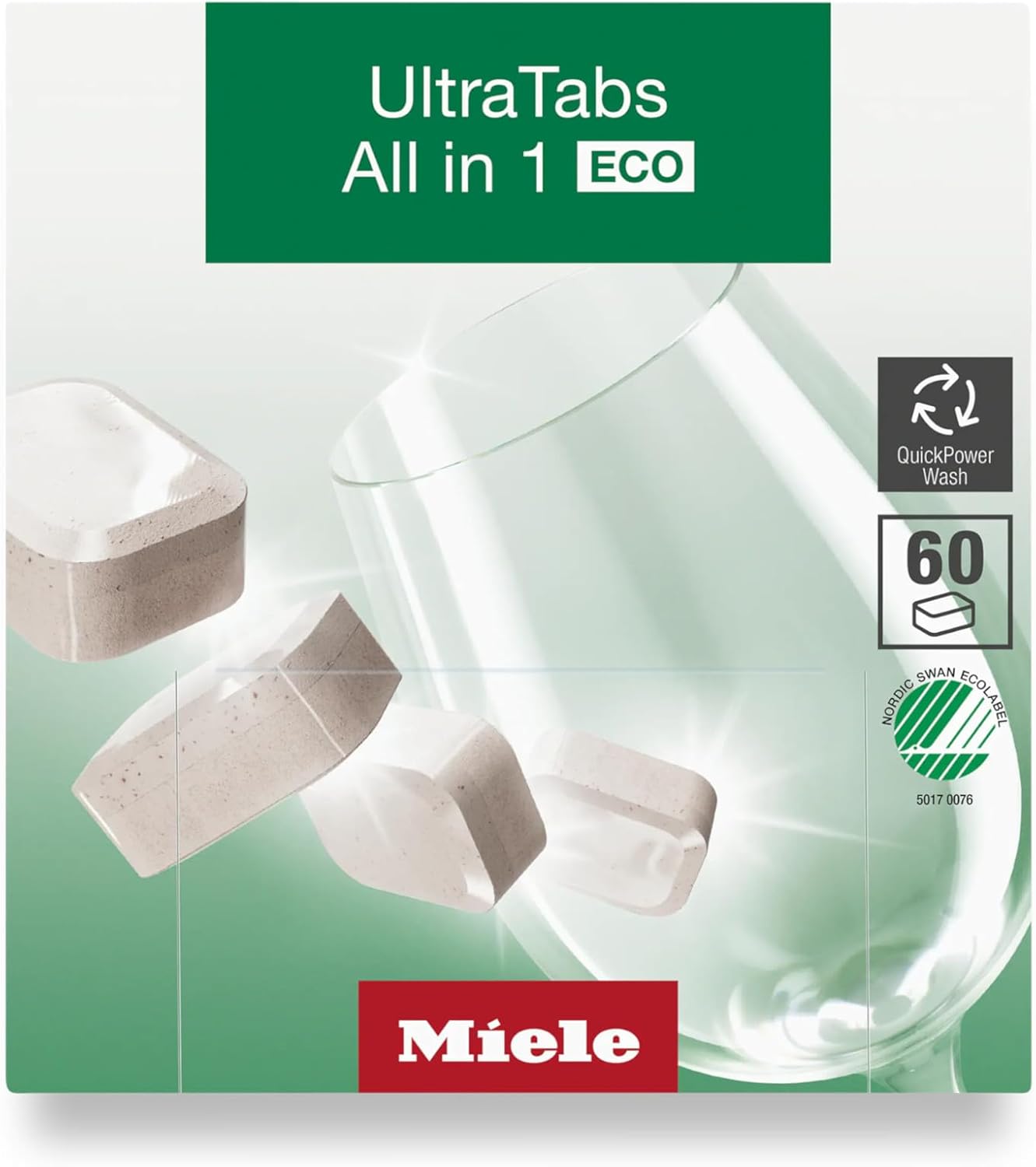 Miele 11295860 UltraTabs HyClean Dishwasher Tablets, Phosphate-Free, Pack of 60 Tablets