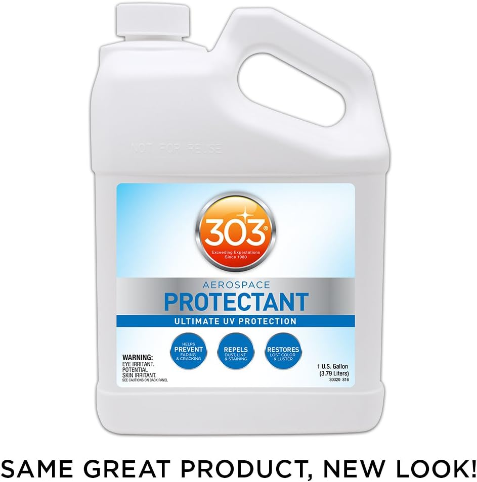 303 Products (30308CSR) UV Protectant Spray for Vinyl, Plastic, Rubber, Fiberglass, Leather & More – Dust and Dirt Repellant - Non-Toxic, Matte Finish, 16 Fl. oz., White