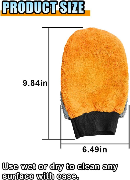 2PCS Coral Fleece Car Wash Mitts, No Scratch Microfiber Wash Mitt Car Cleaning Glove, Reusable Dusting Mitt with Elastic Wrist Cuff for Car Washing and Detailing (Palm Glove)