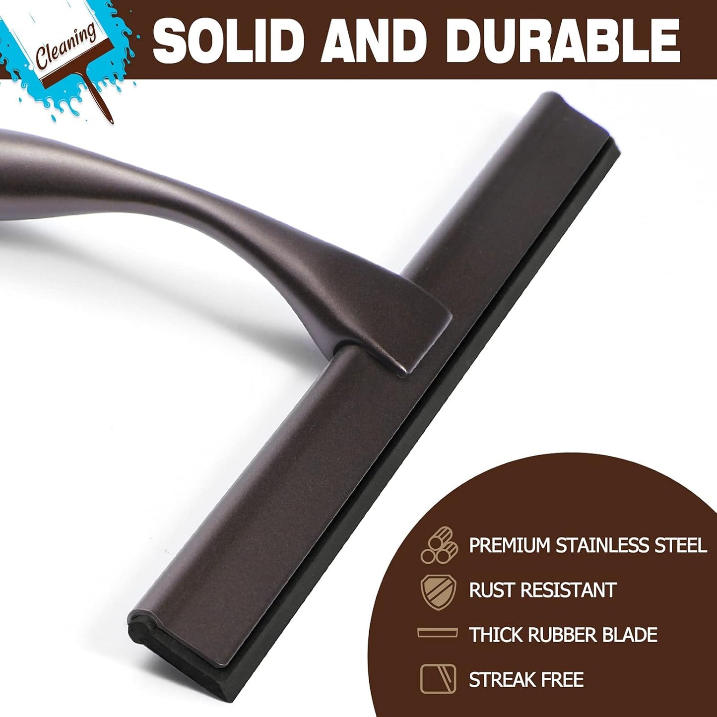 NETANY Shower Squeegee, 14-Inch Matte Black Squeegee, All-Purpose Stainless Steel Squeegee for Bathroom, Shower Doors, Mirrors, Tiles and Car Windows - 100% Streak Free