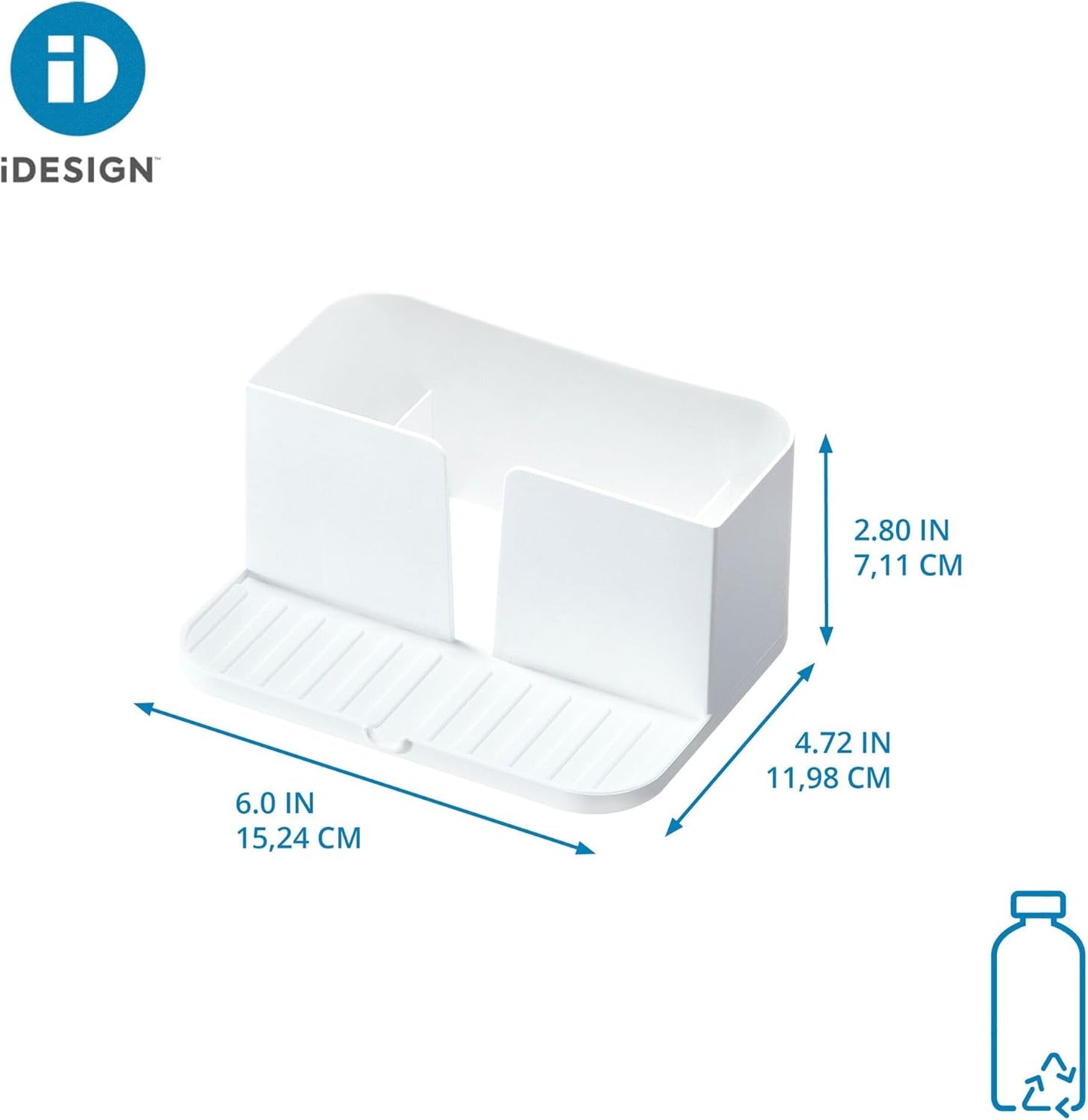 iDesign Recycled Plastic Double Suction Sink Caddy, White