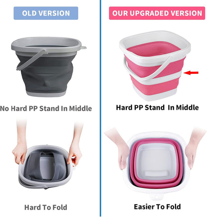 Collapsible Bucket, 5L 1.3Gallon Small Cleaning Mop Buckets for Household Outdoor Car Washing Tub Plastic Foldable Portable Camping Beach Sand Water Pot Pail Space Saving Square