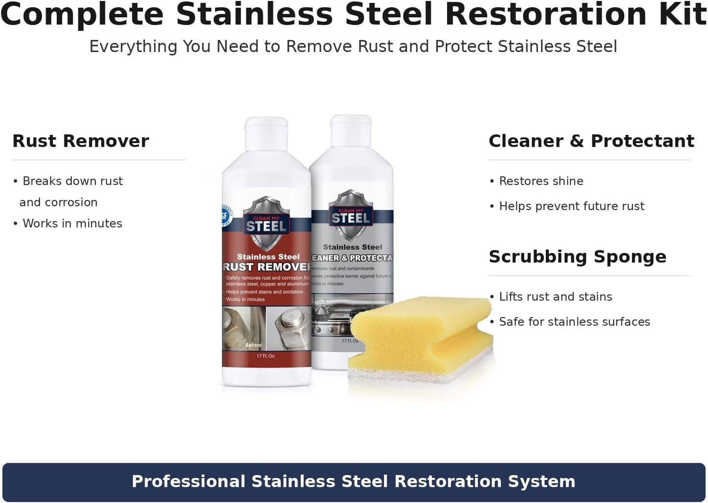 CLEAN MY STEEL Innoshine B570 Stainless Steel Rust Remover and Cleaner, NSF Certified, Approved for Food Contact Areas, 4 oz
