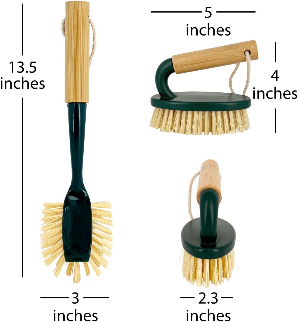 Pine-Sol Scrub Brush Set - Long Handle Cleaning Brushes with Heavy Duty Bristles and Comfort Grip - Scrubbers for Kitchen, Household, and Dishwashing, 5 Pieces