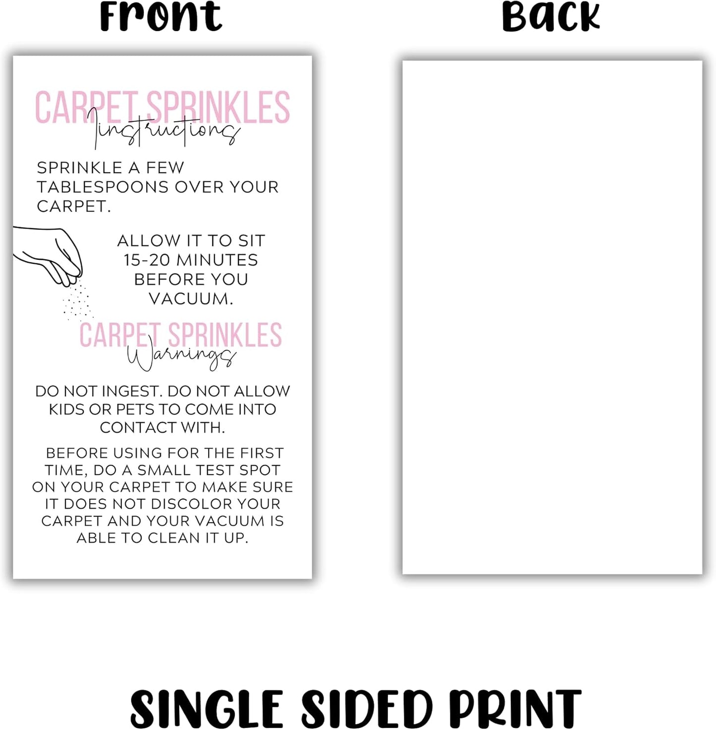 Carpet Sprinkles Freshener Instructions and Warning Label Pink Cards | 50 pk 2x3.5” DIY Crafters Deodorizer Jar Scents For Selling Packaging