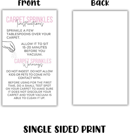 Carpet Sprinkles Freshener Instructions and Warning Label Pink Cards | 50 pk 2x3.5” DIY Crafters Deodorizer Jar Scents For Selling Packaging