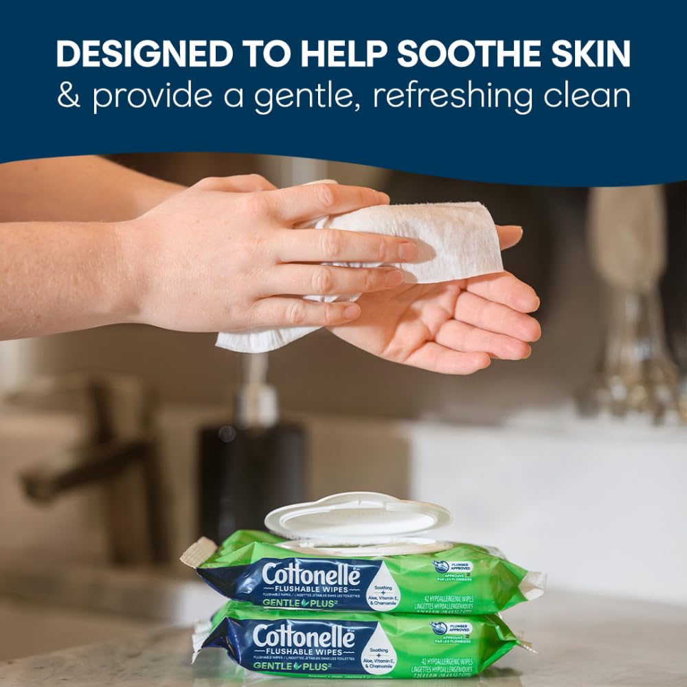 Cottonelle Fragrance Free Flushable Wet Wipes, Adult Wet Wipes, 2 Flip-Top Packs, 42 Wipes Per Pack
