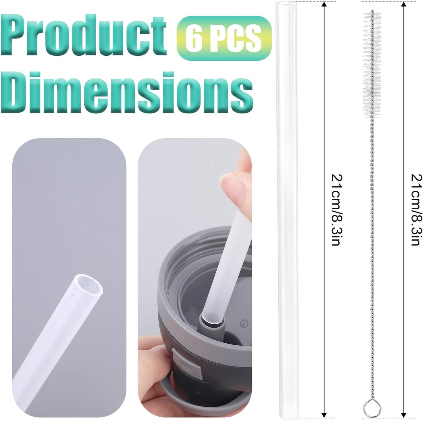 6pcs Replacement Straws for Owala Freesip 24/32oz, Reusable Plastic Straws with Cleaning Brush Tumbler Accessories Parts for Owala Flip 24/32oz Stainless Steel Insulated Water Bottle