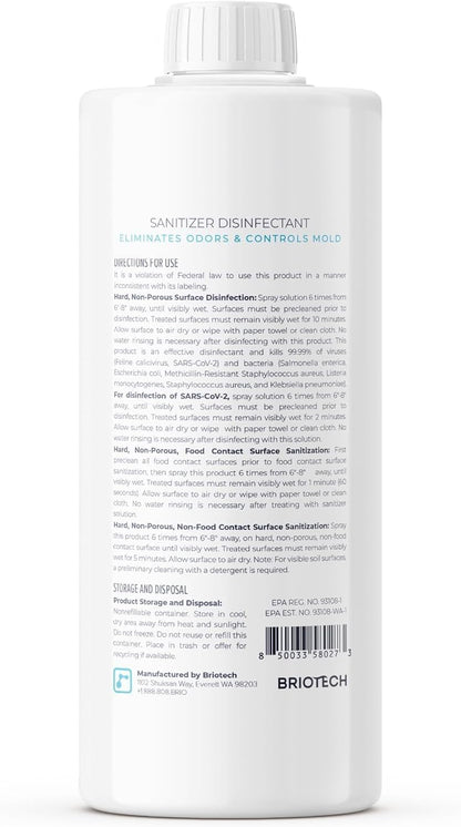 BRIOTECH Sanitizer Disinfectant Hypochlorous, Kill 99.99% of Viruses & Bacteria, Control Mold, Eliminate Odor, Gentle for Nursery & Play Rooms, Food Contact Surface Sanitizer, 1 Gallon Refill