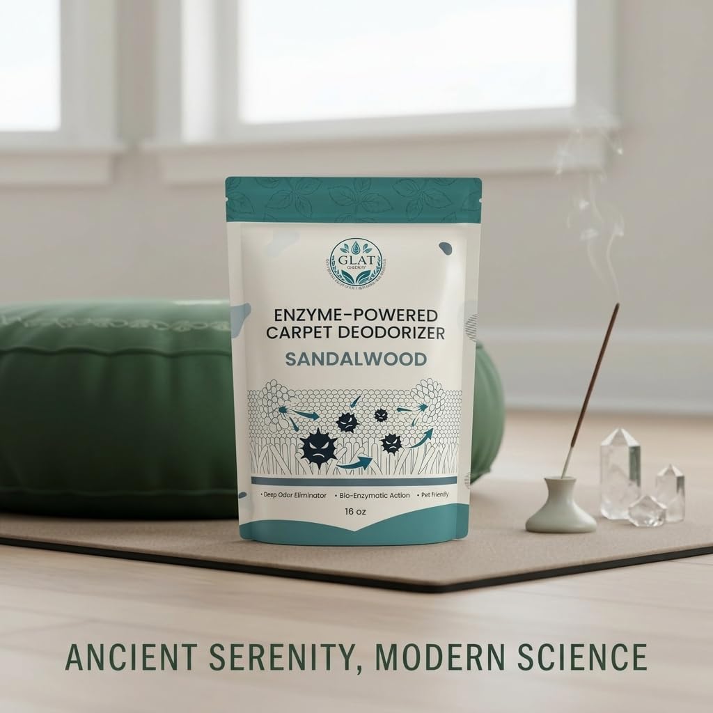 Enzyme-Powered Carpet Deodorizer (Powder) - Sandalwood | Natural Pet Odor Eliminator | Bio-Enzymatic Formula, Premium Performance, Eco Friendly | 16 oz