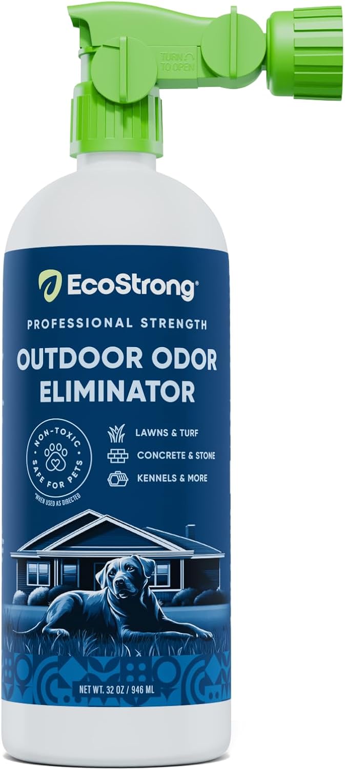 Eco Strong Outdoor Odor Eliminator | Outside Dog Urine Enzyme Cleaner – Powerful Pet, Cat, Animal Scent Deodorizer | Professional Strength for Yard, Turf, Kennels, Patios, Decks (Gallon with Sprayer)