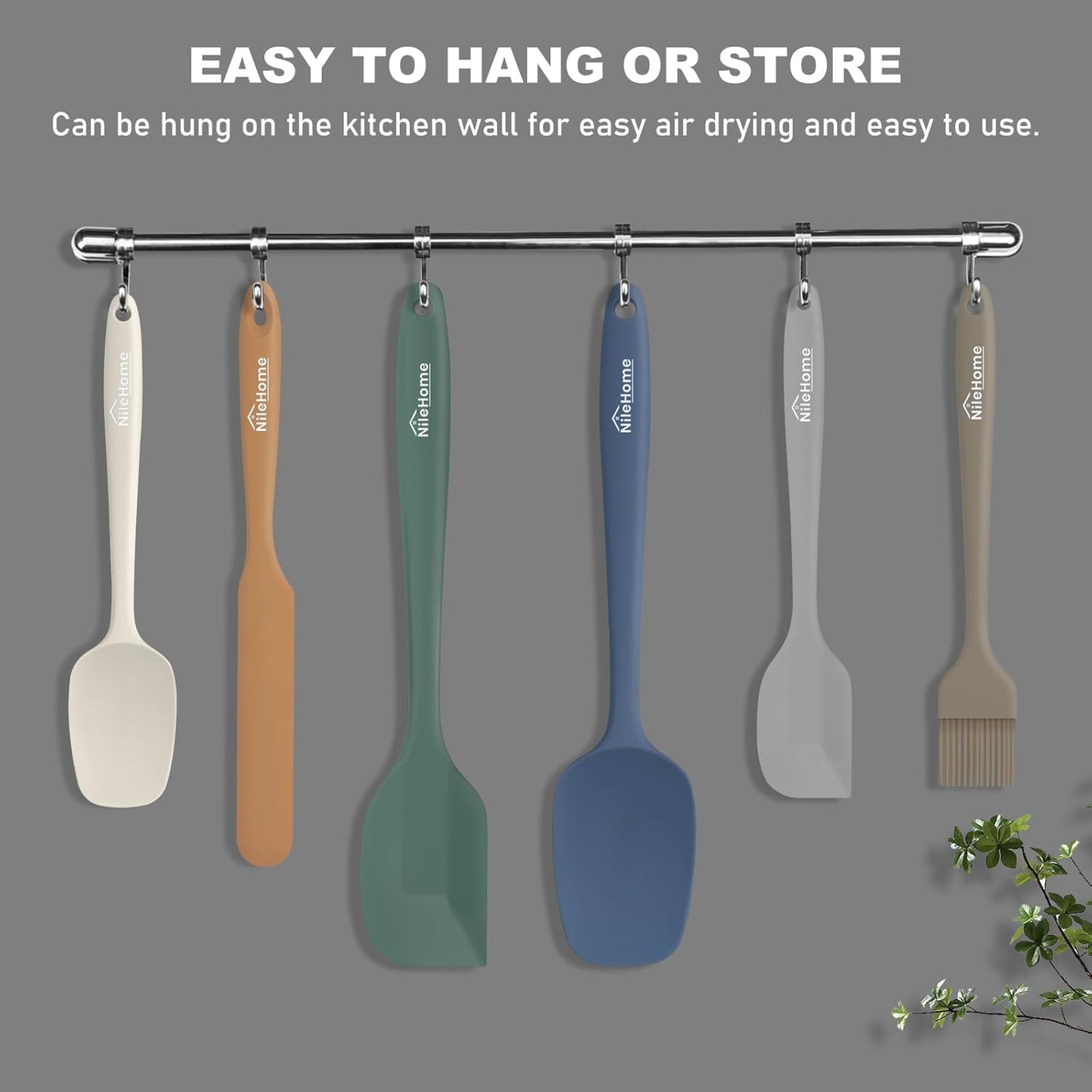 NileHome Silicone Spatula Set, 6 Pieces Food Grade Kitchen Utensils with Silicone Brush Heat Resistant Dishwasher Safe BPA-Free Rubber Spatula for Scraping, Baking, Cooking, Mixing-Forest Style